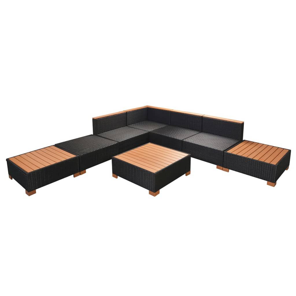 vidaXL 8 Piece Garden Lounge Set with Cushions Poly Rattan Black
