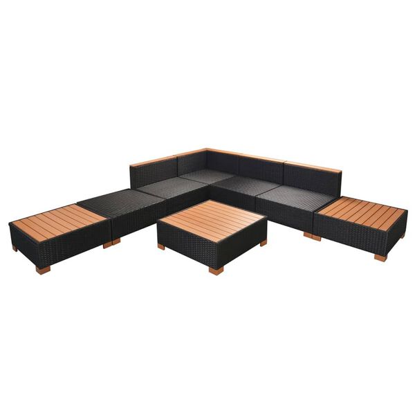 vidaXL 8 Piece Garden Lounge Set with Cushions Poly Rattan Black