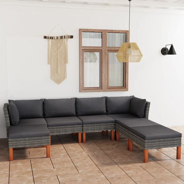 vidaXL 7 Piece Garden Lounge Set with Cushions Poly Rattan Grey