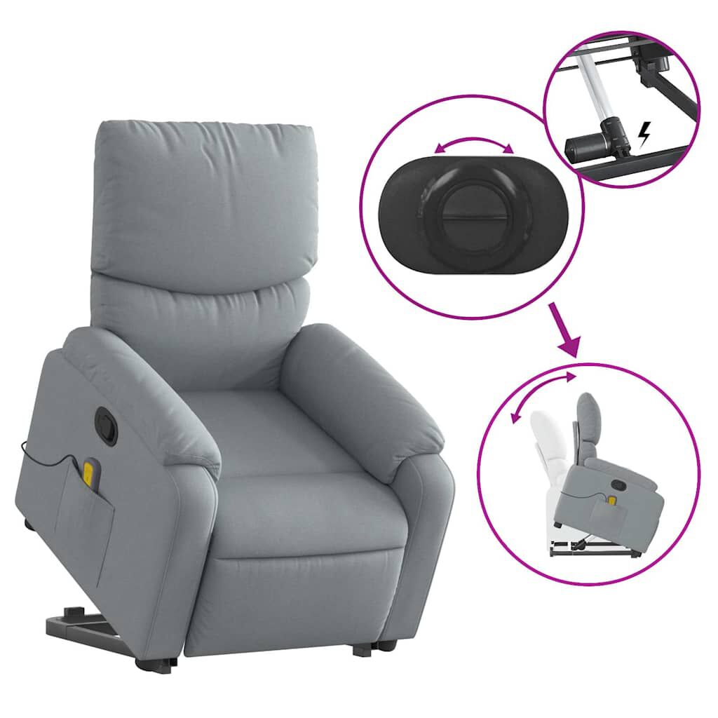 vidaXL Stand up Massage Recliner Chair Light Grey Fabric