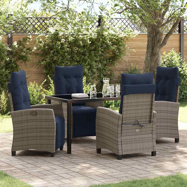 vidaXL Garden Dining Set with Cushion 5 pcs Grey Poly Rattan