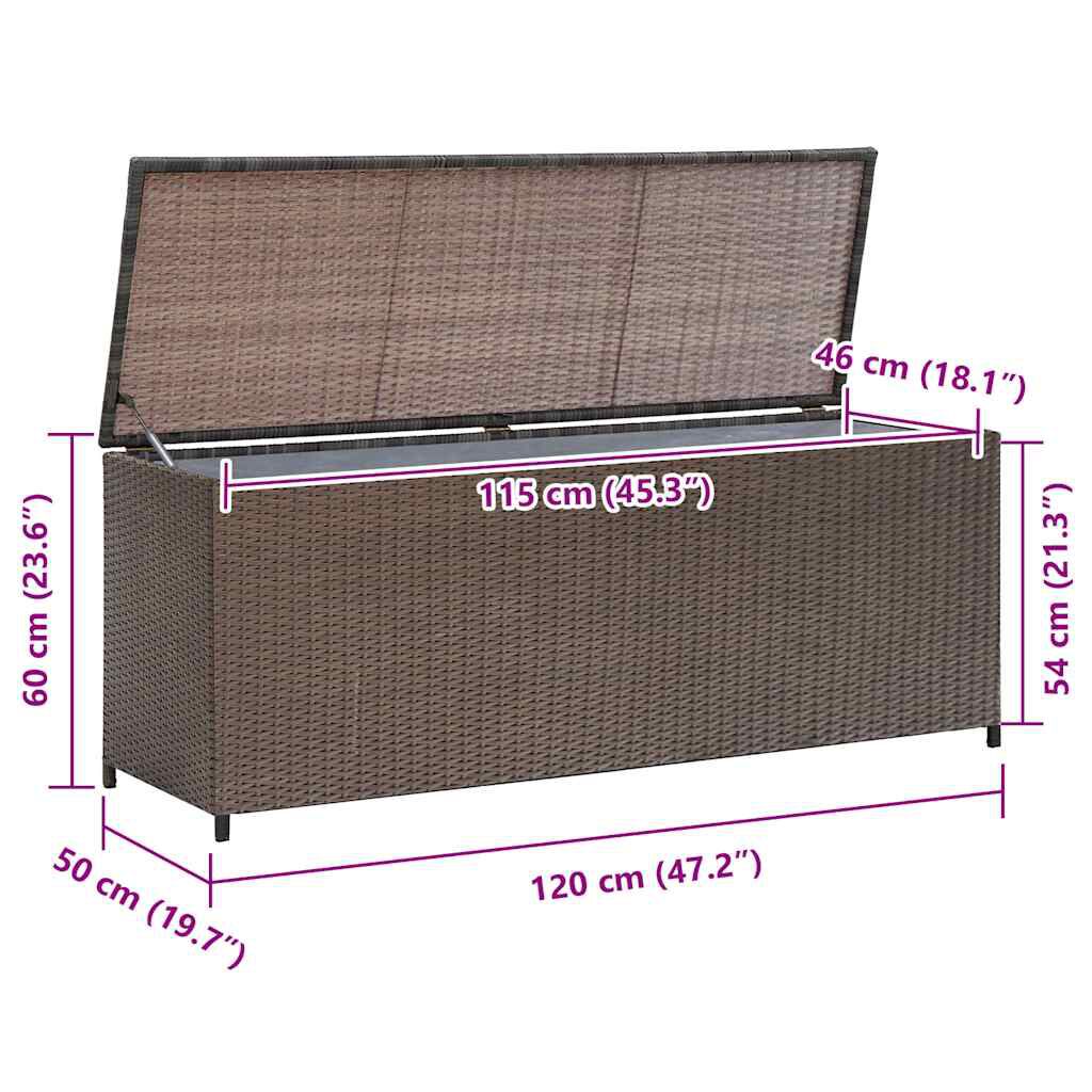 vidaXL Garden Storage Box Brown 120x50x60 cm Poly Rattan