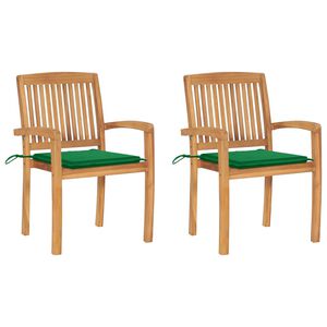 vidaXL Garden Chairs 2 pcs with Green Cushions Solid Teak Wood