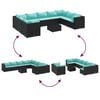 vidaXL 10 Piece Garden Sofa Set with Cushions Black Poly Rattan
