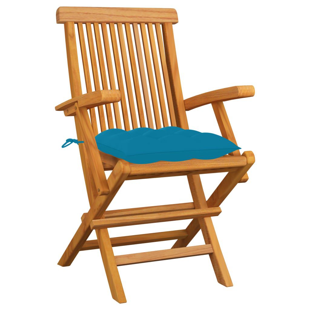 vidaXL Garden Chairs with Light Blue Cushions 6 pcs Solid Teak Wood