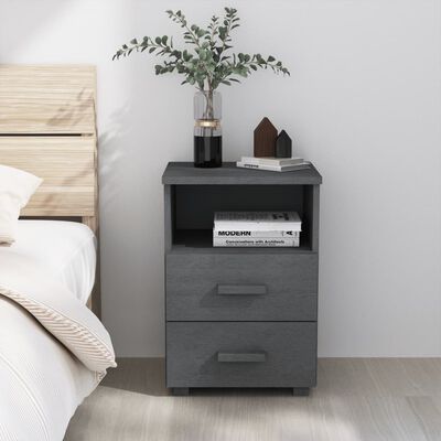 vidaXL Bedside Cabinet HAMAR Dark Grey 40x35x62 cm Solid Wood Pine