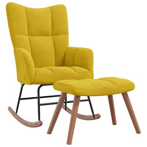 vidaXL Rocking Chair with a Stool Mustard Yellow Velvet