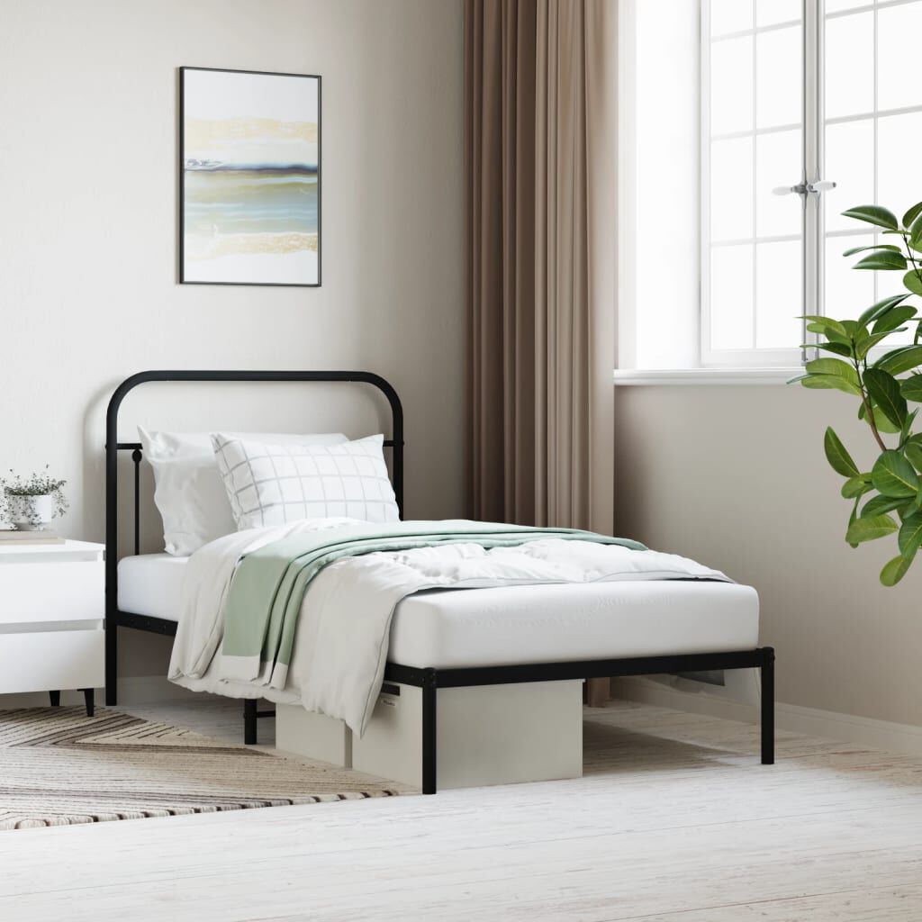 vidaXL Metal Bed Frame without Mattress with Headboard Black 100x190cm