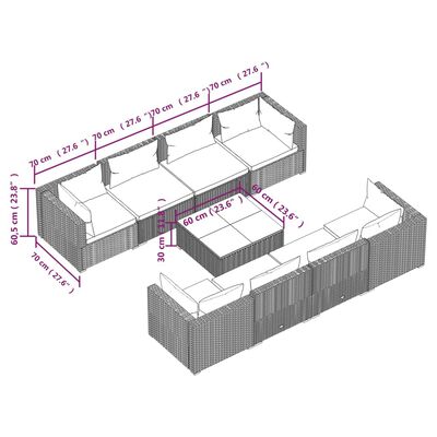 vidaXL 9 Piece Garden Lounge Set with Cushions Poly Rattan Brown