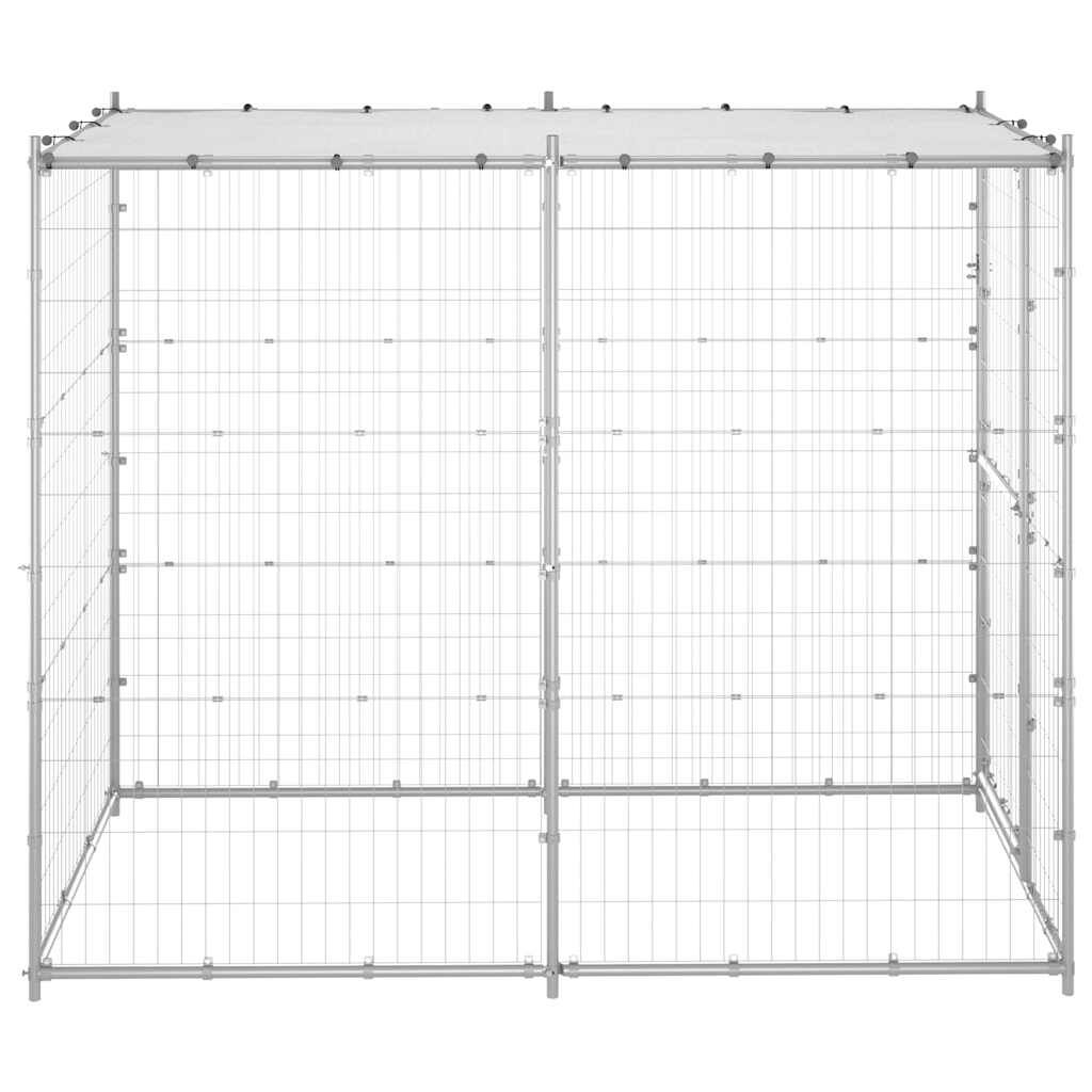 vidaXL Outdoor Dog Kennel Galvanised Steel with Roof 110x220x180 cm