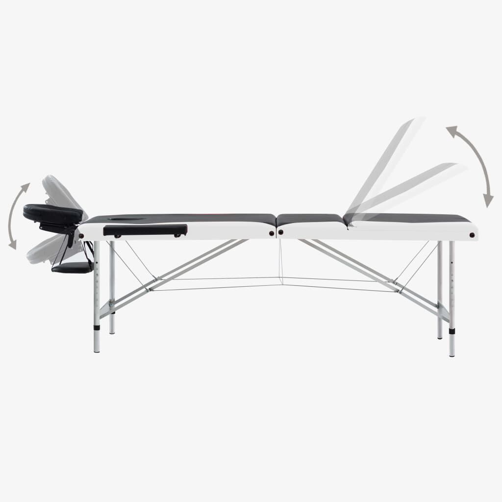 vidaXL 3-Zone Foldable Massage Table Aluminium Black and White