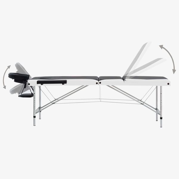 vidaXL 3-Zone Foldable Massage Table Aluminium Black and White