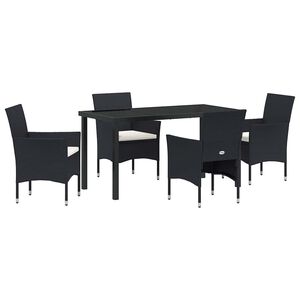 vidaXL Garden Dining Set with Cushion 5 pcs Black Poly Rattan