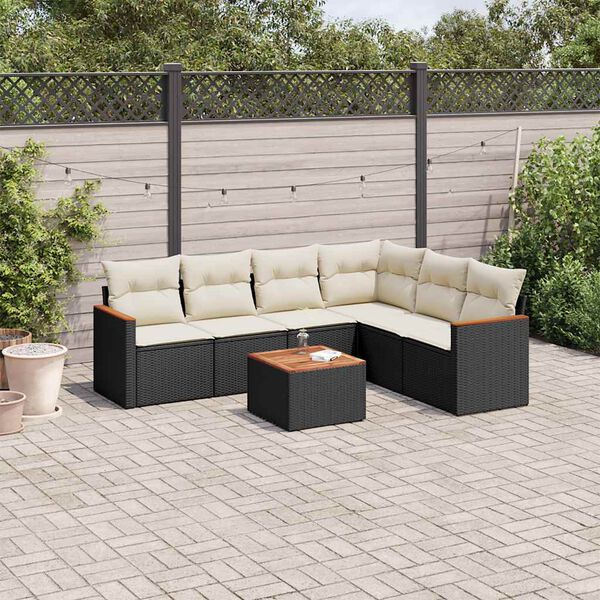vidaXL 7 Piece Garden Sofa Set with Cushions Black Poly Rattan