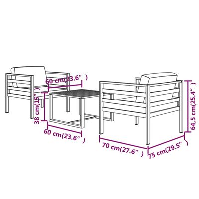 vidaXL 3 Piece Garden Lounge Set with Cushions Aluminium Anthracite