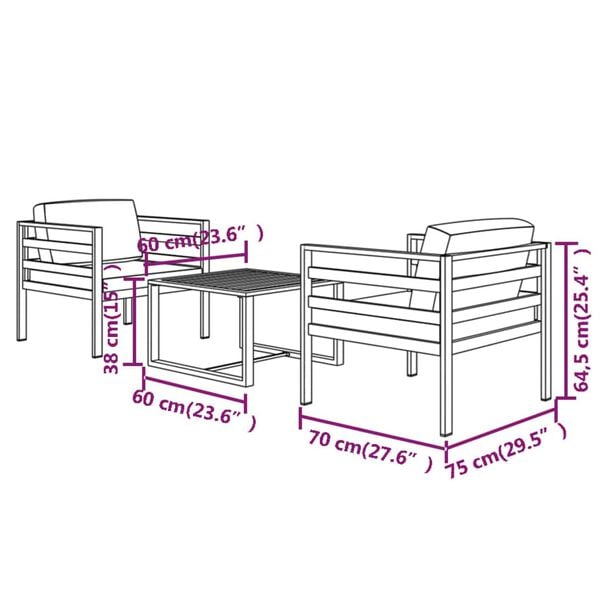 vidaXL 3 Piece Garden Lounge Set with Cushions Aluminium Anthracite