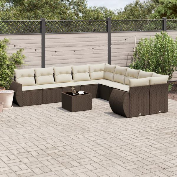 vidaXL 11 Piece Garden Sofa Set with Cushions Brown Poly Rattan