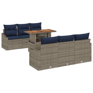 vidaXL Garden Dining Set with Cushion 7 pcs Grey and Navy