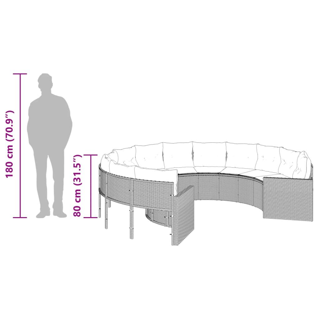 vidaXL Garden Sofa with Cushions Round Grey Poly Rattan
