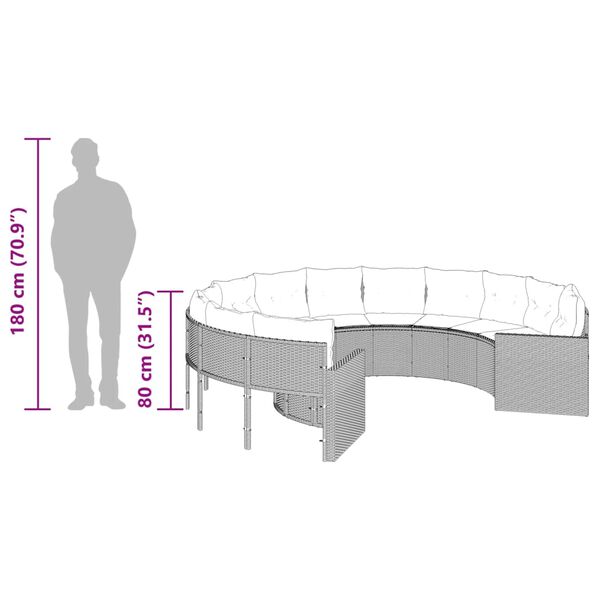 vidaXL Garden Sofa with Cushions Round Grey Poly Rattan
