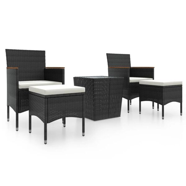 vidaXL 5 Piece Garden Bistro Set Poly Rattan and Tempered Glass Black
