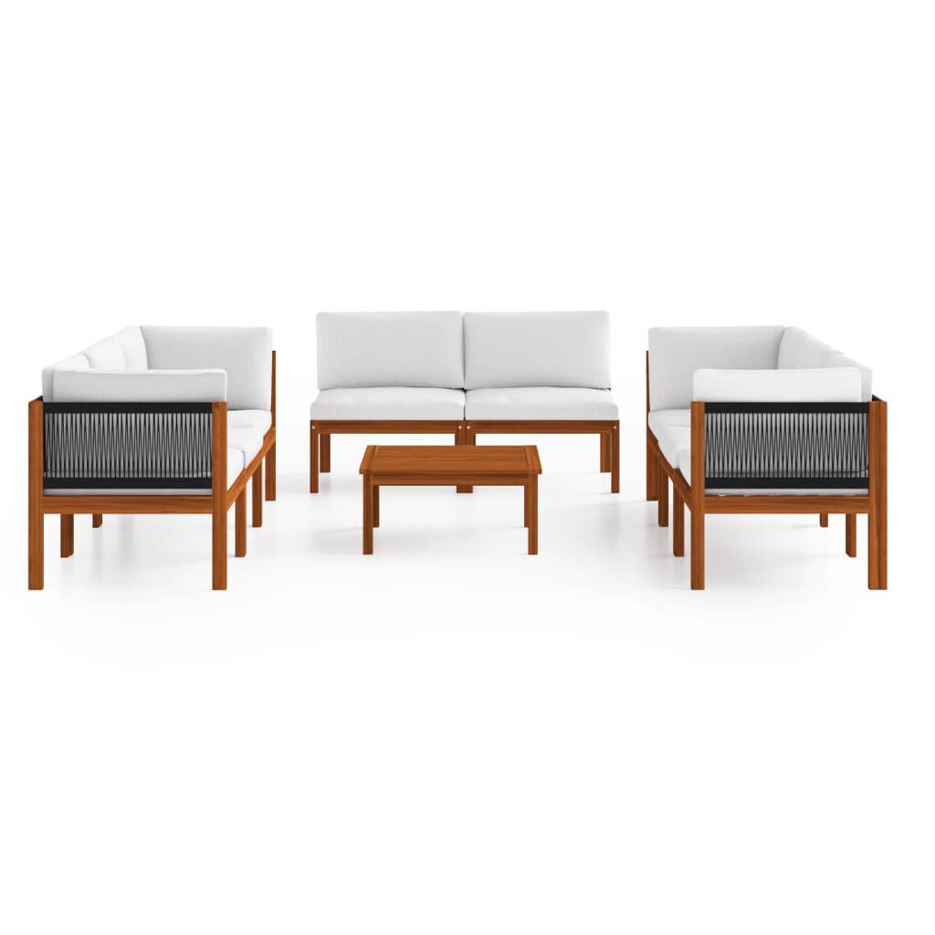 vidaXL 9 Piece Garden Lounge Set with Cushions Cream Solid Acacia Wood