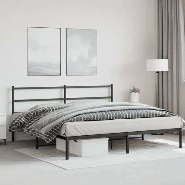 vidaXL Metal Bed Frame without Mattress with Headboard Black 193x203cm