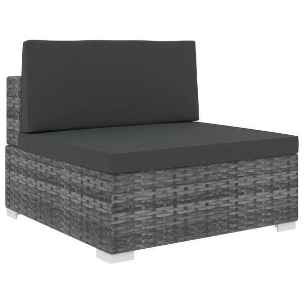 vidaXL Sectional Middle Seat with Cushions Poly Rattan grey