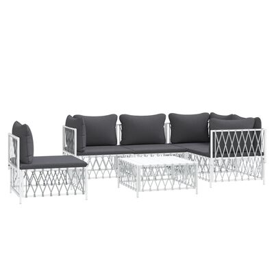 vidaXL 6 Piece Garden Lounge Set with Cushions White Steel