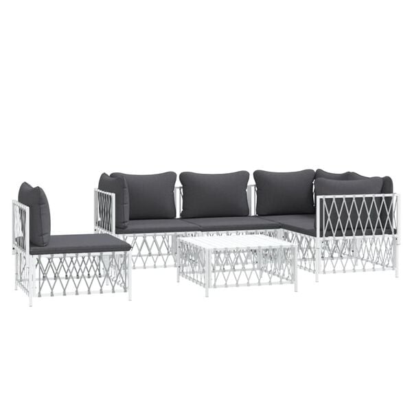 vidaXL 6 Piece Garden Lounge Set with Cushions White Steel