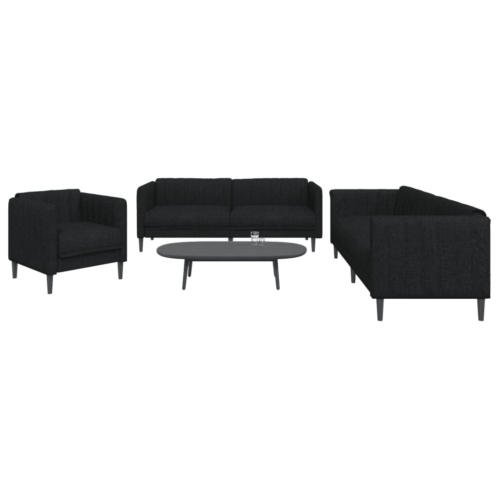 vidaXL 3 Piece Sofa Set Black Fabric