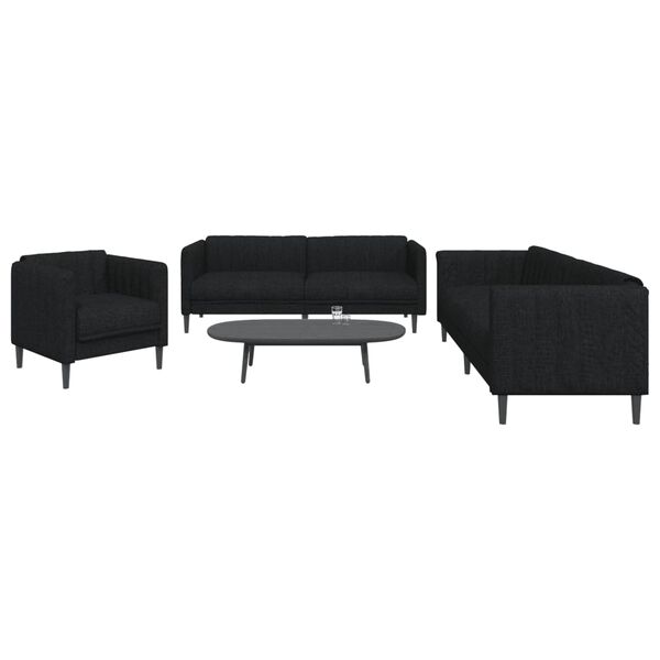 vidaXL 3 Piece Sofa Set Black Fabric