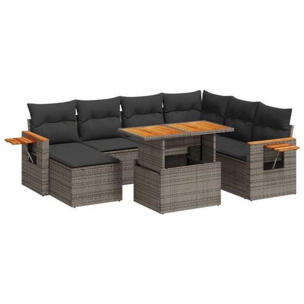vidaXL 8 Piece Garden Sofa Set with Cushions Grey Poly Rattan