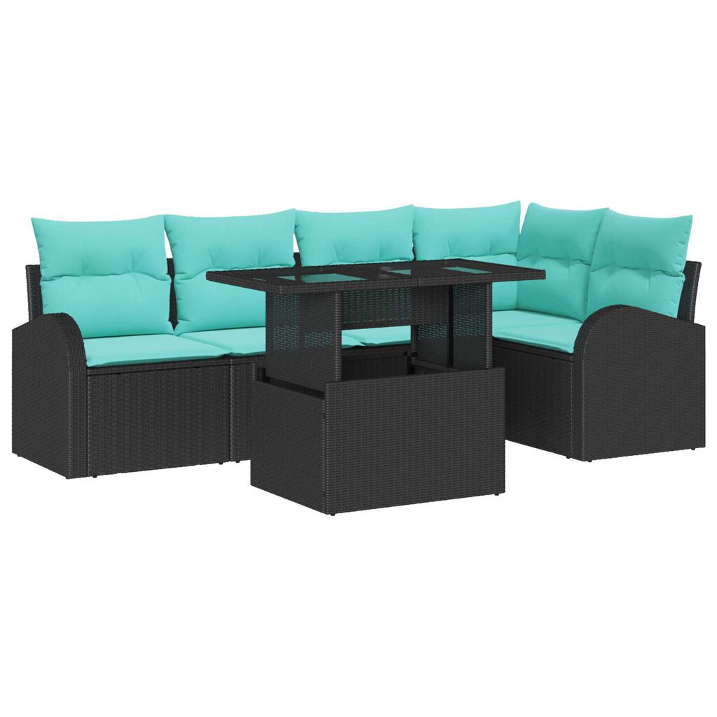 vidaXL 6 Piece Garden Sofa Set with Cushions Black Poly Rattan
