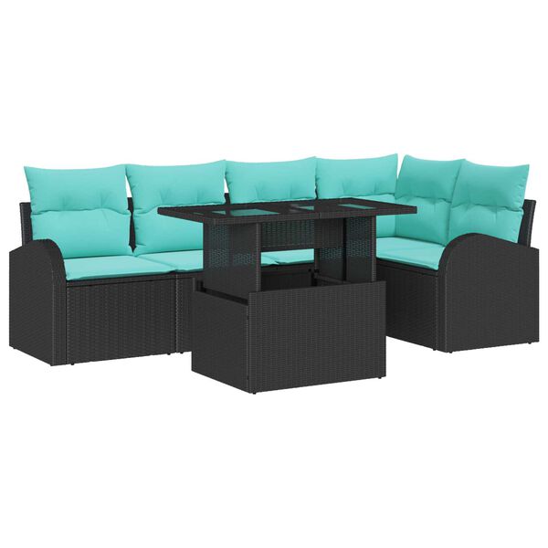 vidaXL 6 Piece Garden Sofa Set with Cushions Black Poly Rattan