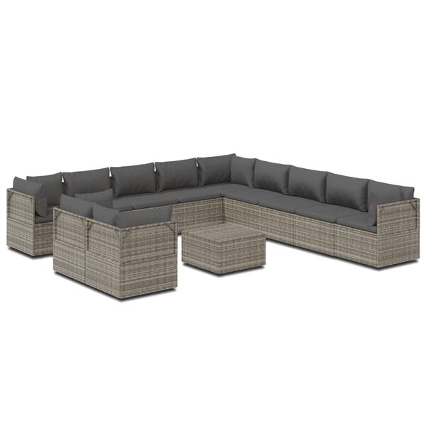 vidaXL 12 Piece Garden Lounge Set with Cushions Grey Poly Rattan
