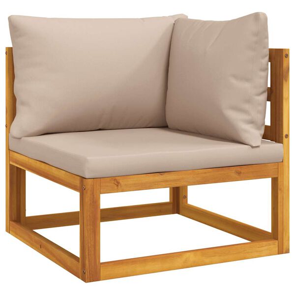 vidaXL Sectional Corner Sofa with Taupe Cushions Solid Wood Acacia