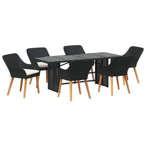 vidaXL Garden Dining Set with Cushion 7 pcs Black Poly Rattan