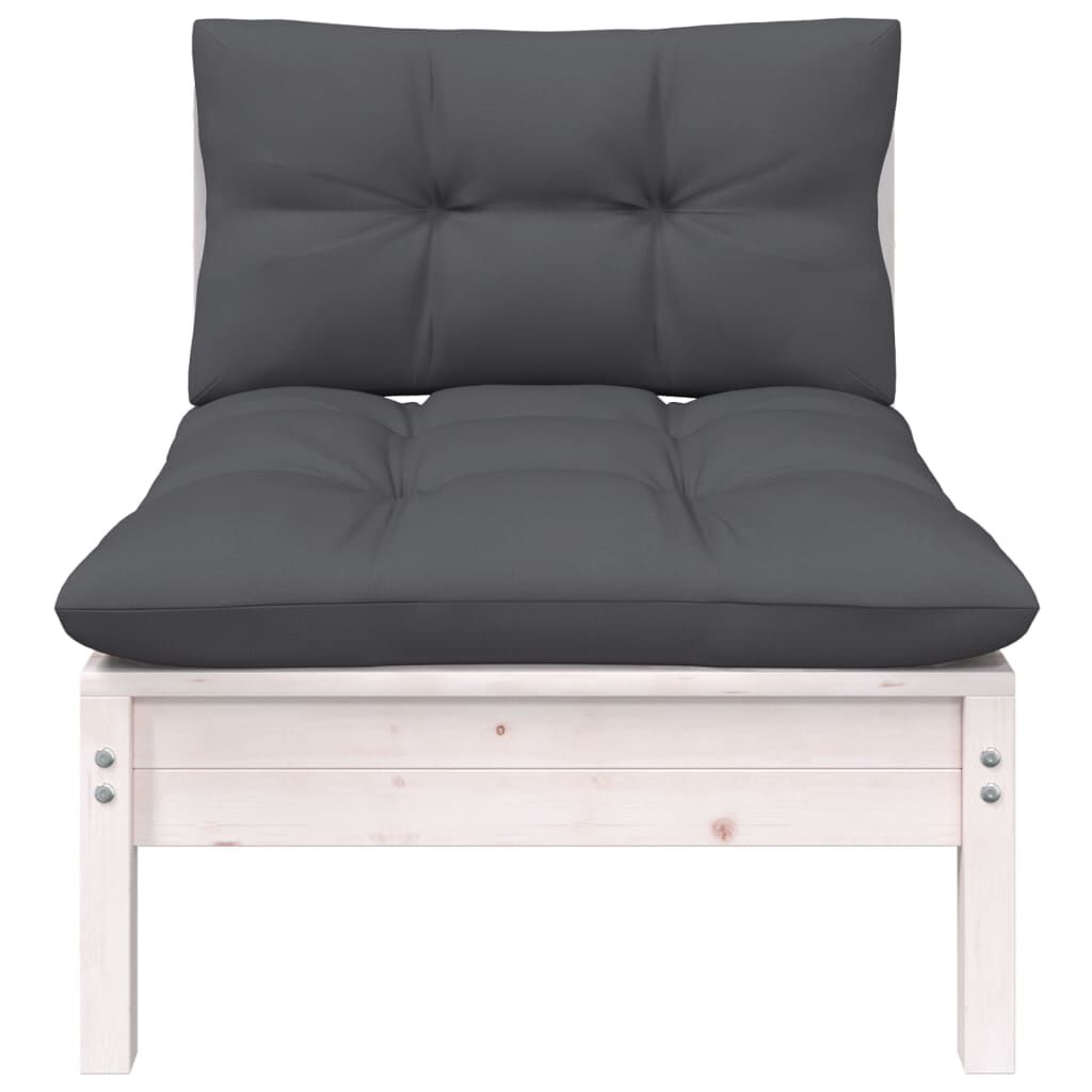 vidaXL Garden Middle Sofa with Cushions White Solid Pinewood