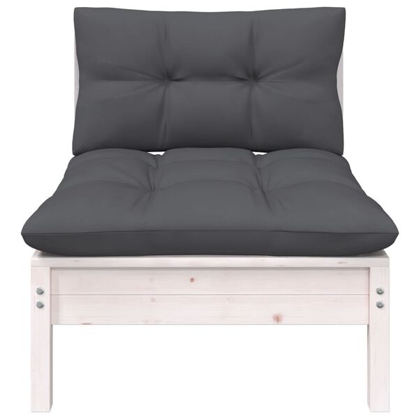 vidaXL Garden Middle Sofa with Cushions White Solid Pinewood