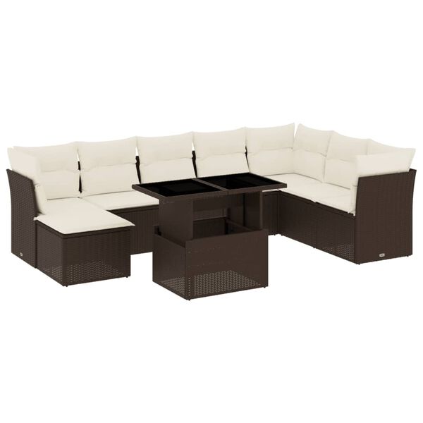 vidaXL 9 Piece Garden Sofa Set with Cushions Brown Poly Rattan