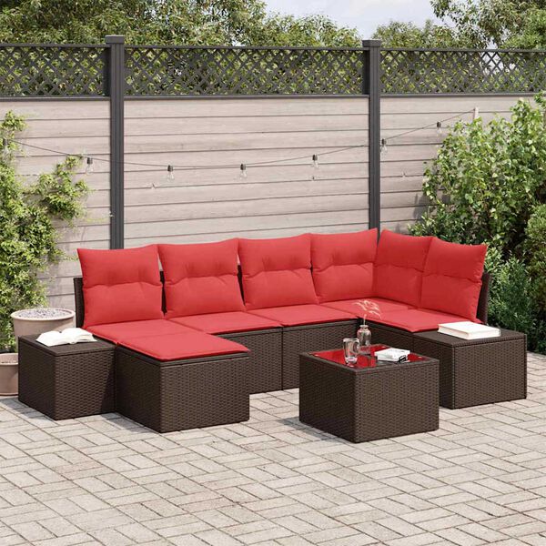 vidaXL Garden Sofa Set with Cushion 7 pcs Brown Poly rattan