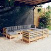 vidaXL 10 Piece Garden Lounge Set with Grey Cushions Solid Pinewood