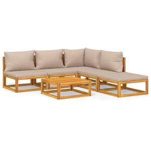 vidaXL 6 Piece Garden Lounge Set with Taupe Cushions Solid Wood