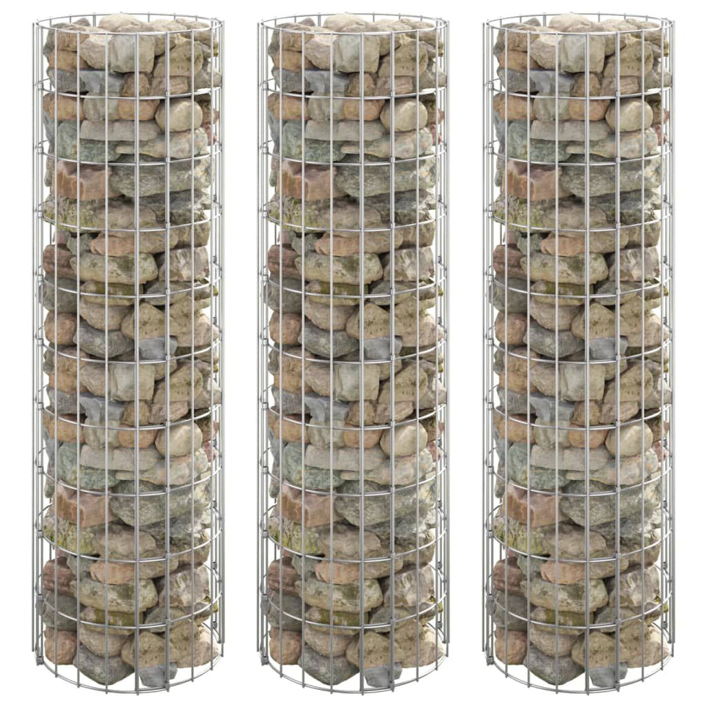 vidaXL Circular Gabion Raised Beds 3 pcs Galvanised Steel Ø30x100 cm