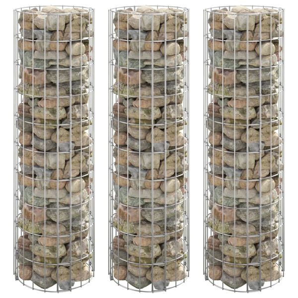 vidaXL Circular Gabion Raised Beds 3 pcs Galvanised Steel Ø30x100 cm