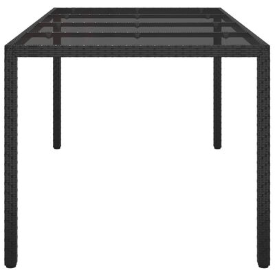 vidaXL Garden Table Black 190x90x75 cm Tempered Glass and Poly Rattan