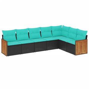 vidaXL 7 Piece Garden Sofa Set with Cushions Black Poly Rattan