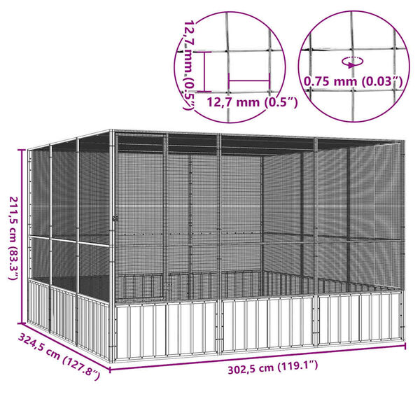 vidaXL Bird Cage Anthracite 302.5x324.5x211.5 cm Galvanised Steel