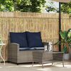 vidaXL Garden Sofa 2-Seater with Cushions&Table Grey Poly Rattan